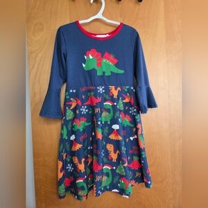 Girls Dino Christmas Themed Dress 6
